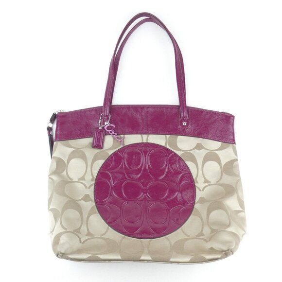 Coach Laura Signature Khaki Berry Tote F18335 - Picture 1 of 16